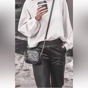 Commando Womens Black Faux Leather Jogger Pants S Small Stretch Pockets $158 L27